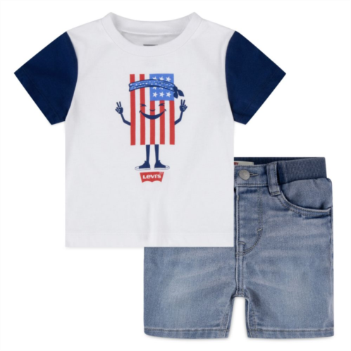 Toddler Boy Levis Americana Hippie Flag Graphic Tee & Jean Shorts Set