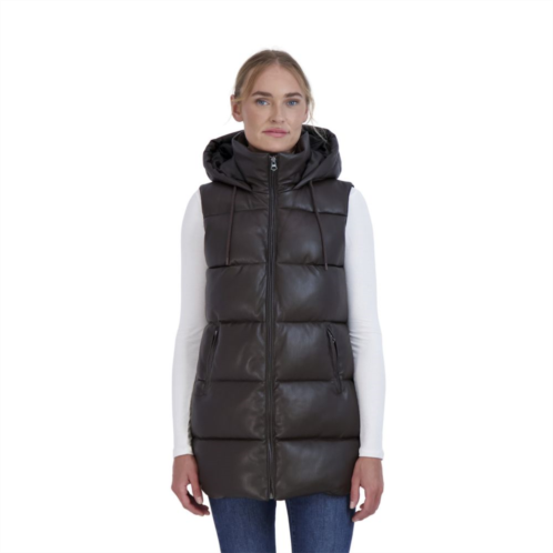 Womens Sebby Collection Faux-Leather Puffer Vest