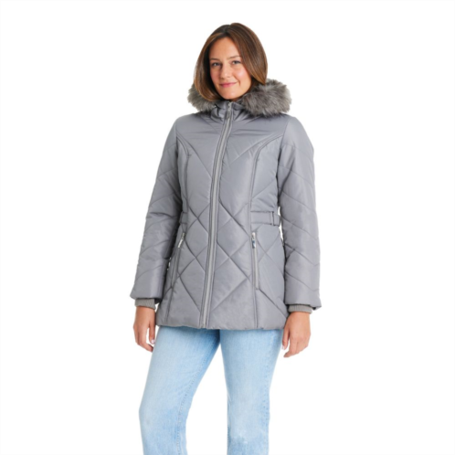 Womens d.e.t.a.i.l.s Faux-Fur Hood Quilted Jacket