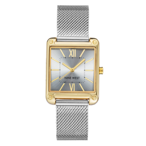 Nine West Womens Two Tone Rectangle Dial Dress Watch