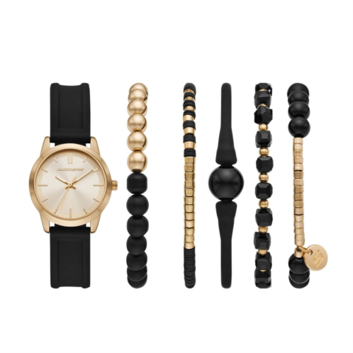 Skechers Womens Gold Tone & Black Watch and Bracelets Set
