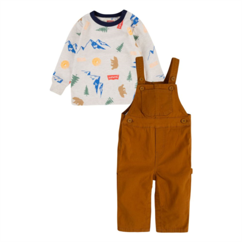 Toddler Boy Levis Happy Camper Allover Print Tee & Overalls Set