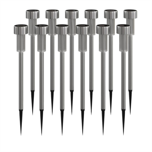 Flash Furniture 12-pack Stainless Steel LED Weather Resistant Outdoor Solar Powered Lights for Pathway