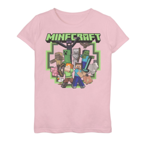 Licensed Character Girls 7-16 Minecraft All Aboard 2 Creeper Skeleton Zombie Enderman Graphic Tee