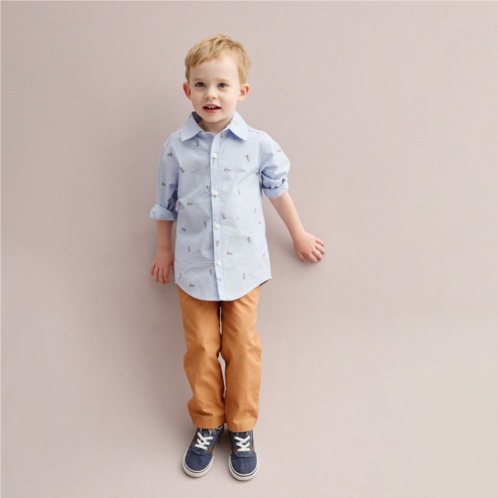 Toddler Boy Carters 2-Piece Button-Down Paper Plane Print Shirt & Pants Set