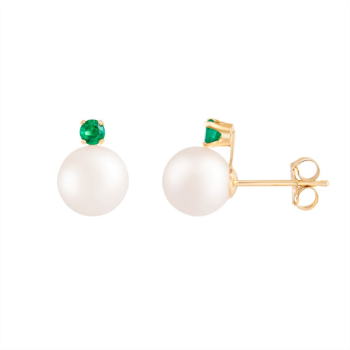 Splendid Pearls 14k Gold Emerald Freshwater Cultured Pearl Earrings