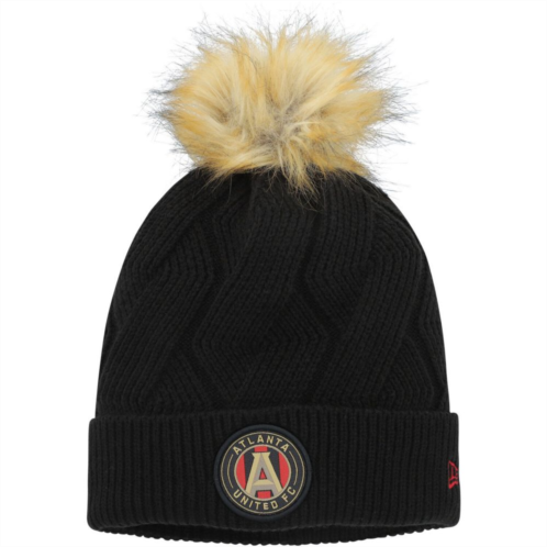 Womens New Era Black Atlanta United FC Snowy Cuffed Knit Hat with Pom