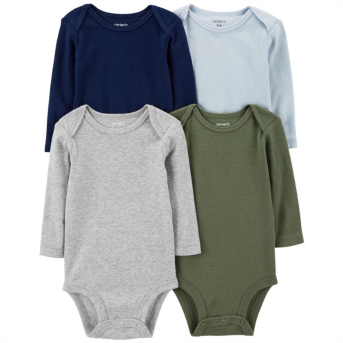 Baby Boy Carters 4-Pack Long Sleeve Solid Color Bodysuits