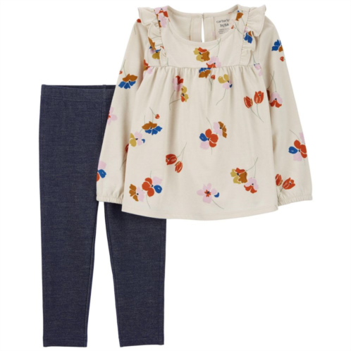 Baby & Toddler Girl Carters 2-Piece Floral Top & Knit Denim Leggings Set