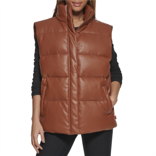 Womens Levis Faux-Leather Oversized Puffer Vest