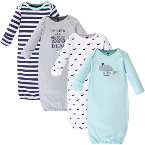 Hudson Baby Infant Boy Cotton Long-Sleeve Gowns 4pk, Handsome Whale