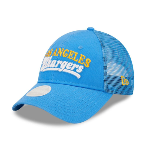 Womens New Era Powder Blue Los Angeles Chargers Team Trucker 9FORTY Snapback Hat