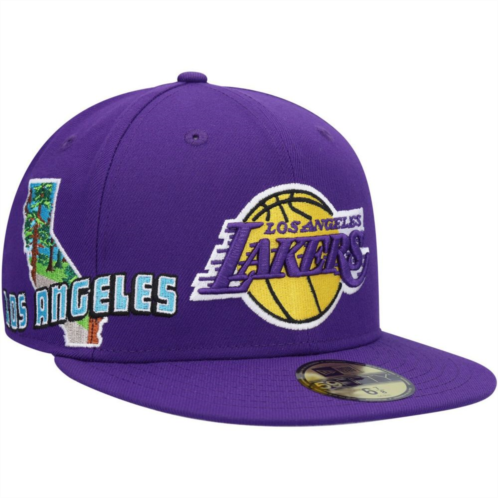 Mens New Era Purple Los Angeles Lakers Stateview 59FIFTY Fitted Hat