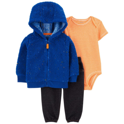 Baby Boy Carters Sherpa Cardigan, Bodysuit & Jeans Set