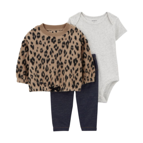 Baby Girl Carters Leopard Print Pullover, Bodysuit & Pants Set