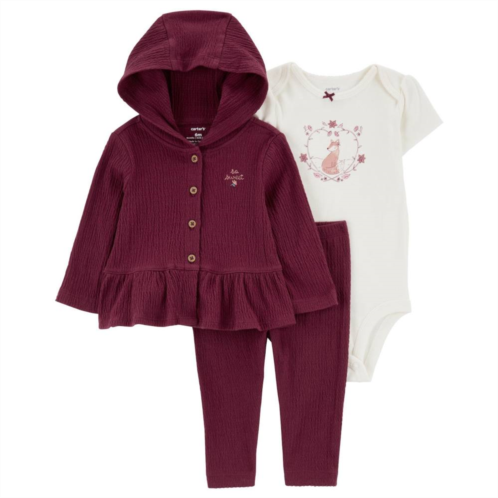 Baby Girl Carters 3-Piece Crinkle Jersey Little Cardigan, Bodysuit, & Pant Set