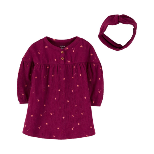 Baby Girl Carters 2-Piece Crinkle Jersey Dress & Headwrap Set