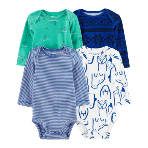 Baby Boy Carters 4-pack Multi Print Long Sleeve Bodysuits Set
