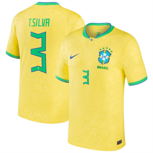 Mens Nike Thiago Silva Yellow Brazil National Team 2022/23 Replica Home Jersey