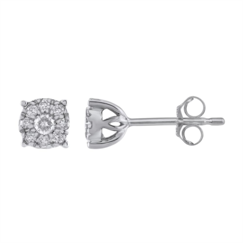 Yours and Mined 10k White Gold 1/4 Carat T.W. Diamond Cluster Stud Earrings