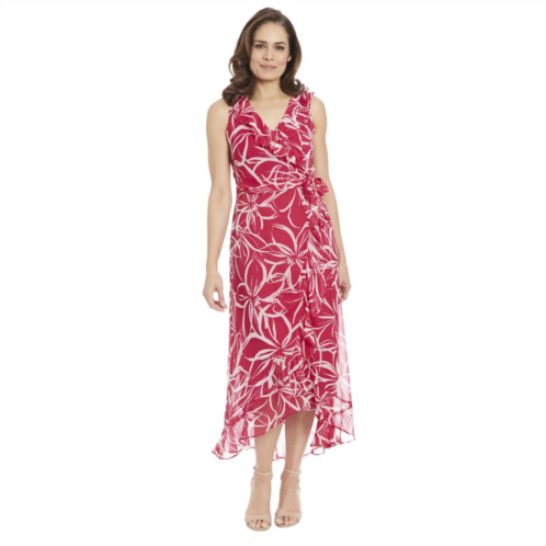 Womens London Times Floral Side-Tie Ruffle Maxi Wrap Dress