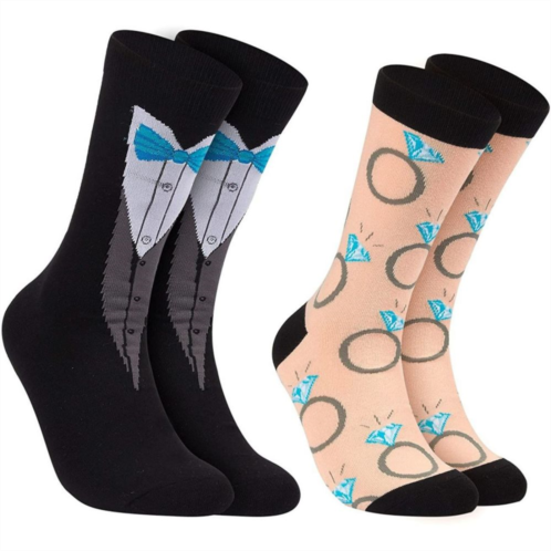 Toe-Tally Sox 2 Pairs Bride and Groom Wedding Socks, Novelty Tuxedo and Diamond Ring Designs, One Size