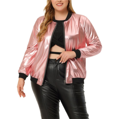 Agnes Orinda Womens Plus Size Long Sleeve Shinny Party Festival Zip Up Outwear Jacket