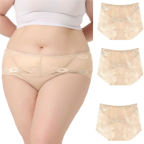 Agnes Orinda Womens Underwear Floral Lace Mid-Waist Panty Briefs 4 Packs
