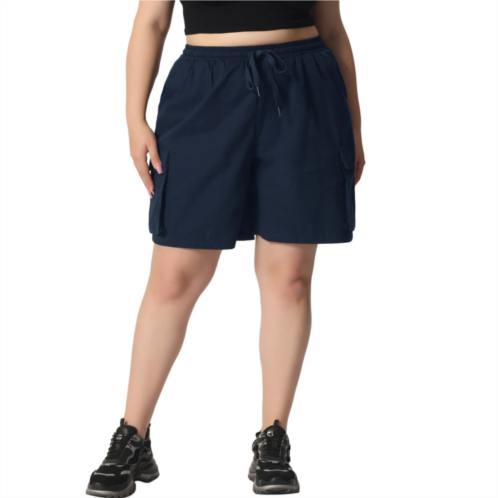 Agnes Orinda Womens Plus Size Drawstring Elastic Waist Straight Leg Cargo Shorts