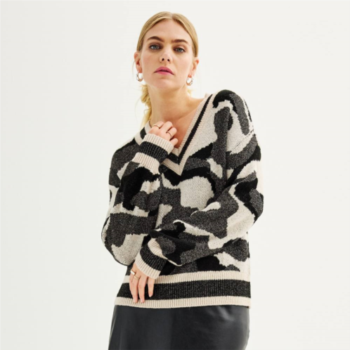 Womens Nine West V-Neck Shine Pullover Sweater