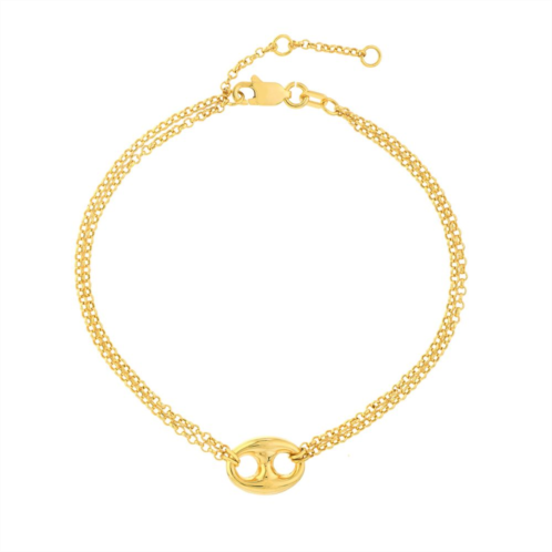 Unbranded 14k Gold Puffed Double Mariner Chain Link Adjustable Bracelet