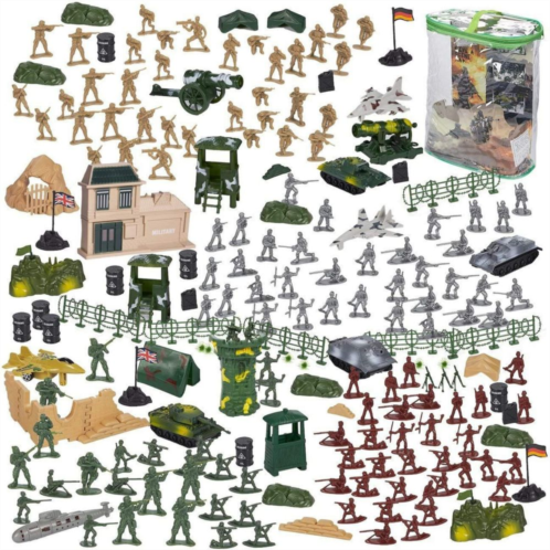 Blue Panda 300 Piece Plastic Army Men Toy Soldiers for Boys with Military Figures, Tanks, Planes, Flags, Accessories
