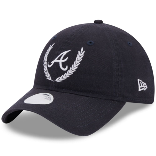 Womens New Era Navy Atlanta Braves Leaves 9TWENTY Adjustable Hat