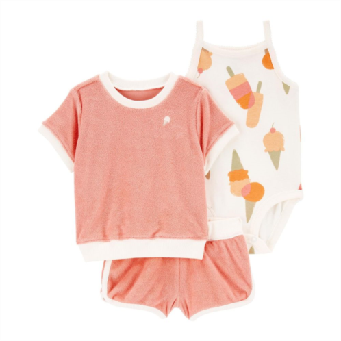 Baby Girl Carters 3-Piece Ice Cream Shorts, Top, and Bodysuit Set
