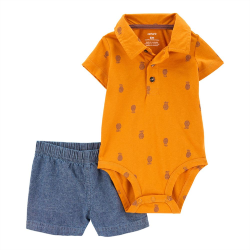 Baby Boy Carters Allover Pineapple Print Polo Bodysuit & Shorts Set