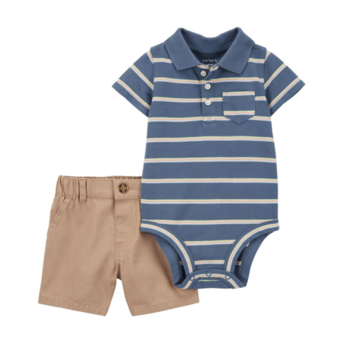 Baby Boy Carters Striped Polo Bodysuit & Shorts Set