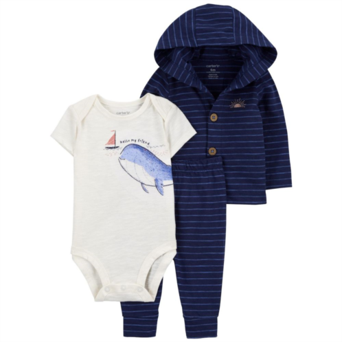 Baby Boy Carters 3-Piece Whale Bodysuit, Little Cardigan, and Pants Set
