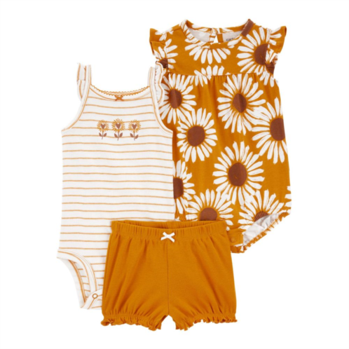 Baby Girl Carters 3-Piece Sunflower Bodysuits & Shorts Set