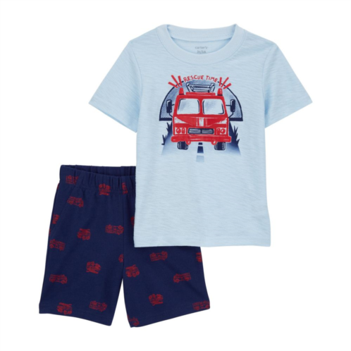 Toddler Boy Carters Firetruck Tee & Shorts Set