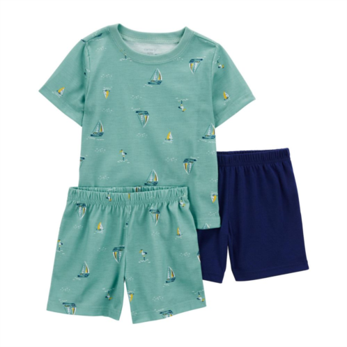 Toddler Boy Carters 3-Piece Allover Sailboat Print Shirt, Print Shorts & Basic Shorts Pajama Set