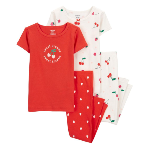 Baby Girl Carters 4-Piece Cherry Tops & Bottoms Pajama Set