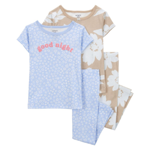 Baby Girl Carters 4-Piece Floral Tops & Bottoms Pajama Set