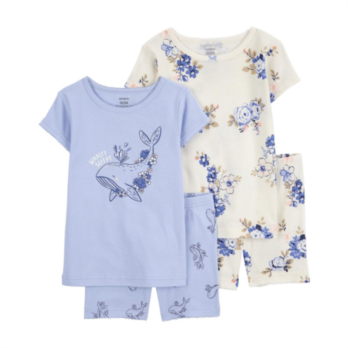 Toddler Girl Carters 4-Piece Floral & Whale Print Shirts & Shorts Pajama Sets