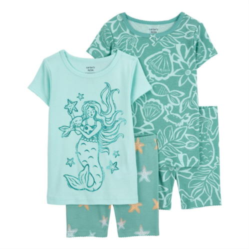 Baby Girl Carters 4-Piece Mermaid Sea Life Print Shirts & Shorts Pajama Set