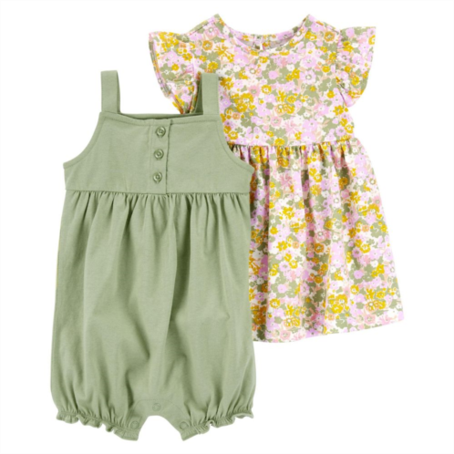 Baby Girl Carters 3-Piece Floral Dress, Diaper Cover, and Bodysuit Set