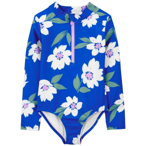 Girls 4-12 Carters Floral One-Piece Zip-Front Rashguard Swimsuit