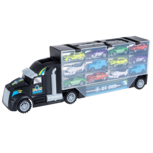 Hey! Play! 2-Sided Car Carrier Black Semi-Truck Toy