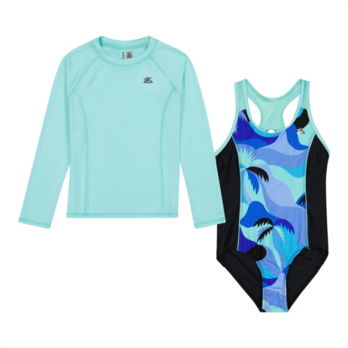 Girls 4-16 ZeroXposur Swimsuit & Rash Guard Top Set in Regular & Plus