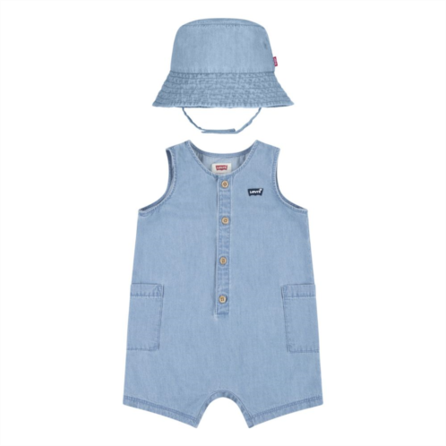 Baby Boy Levis Denim Romper and Bucket Hat Set