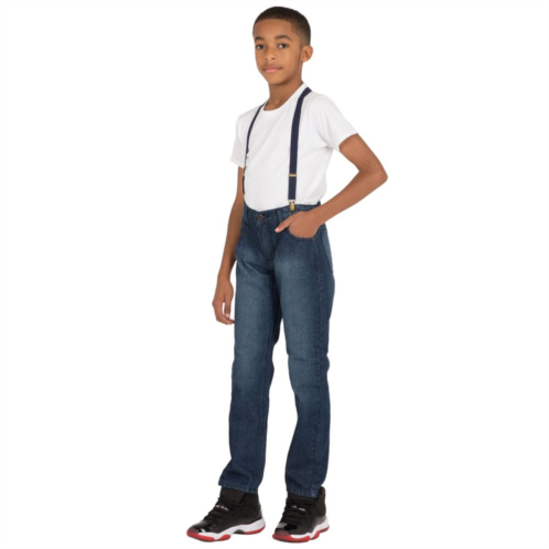 Vibes Boys Classic 5 Pocket Denim Jeans Dark Sandblast Wash with Suspender Belt